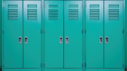 Fototapeta premium Vibrant Teal Metal Lockers in School Hallway Environment
