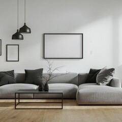 Elegant Living Room Mockup with Framed Art Modern Home Setting Minimalist Design Cozy Atmosphere Interior View