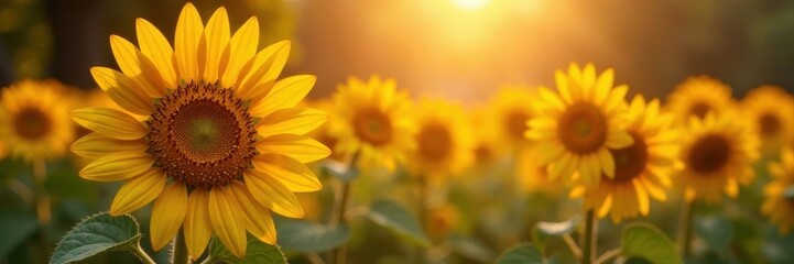 Obraz premium Rustic sunflowers, golden hues, autumn leaves, hazy sunlight , agriculture, sunlight