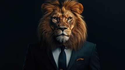 A lion with a human suit, symbolizing power and leadership.