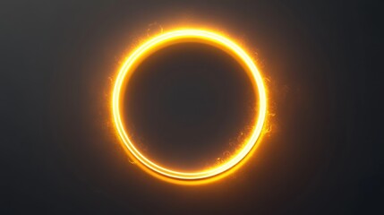 White round light effect on gray background. Vector realistic illustration of abstract glowing frame with neon rings, magic energy portal with hole at bottom, sun eclipse, futuristic backdrop design