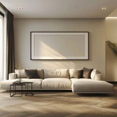 Modern Living Room Frame Mockup Urban Apartment Interior Design Bright Environment Stylish Viewpoint for Creative Concepts