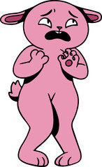 Pink Bunny Worried Cartoon Illustration, Rabbit Mascot Cartoon Character Vector