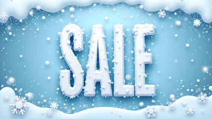 Winter Sale Banner with Snowflakes and Snow. Concept of Holiday Discount and Promotion.