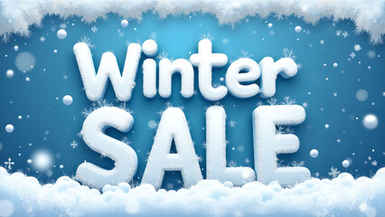 Winter Sale Banner with Snow and Snowflakes. Concept of Holiday Discount and Promotion.
