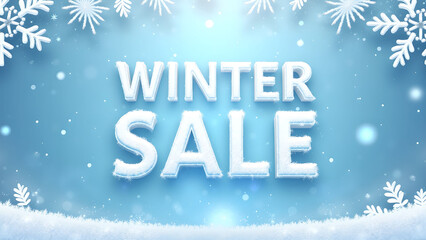 Winter Sale Banner with Snowflakes.  Holiday Discount Promotion.