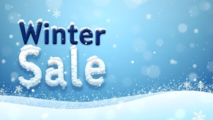 Winter Sale Banner with Snowflakes and Snow Covered Text