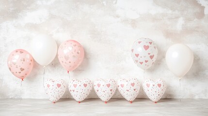 Romantic Pink and White Heart Balloons Festive Decor
