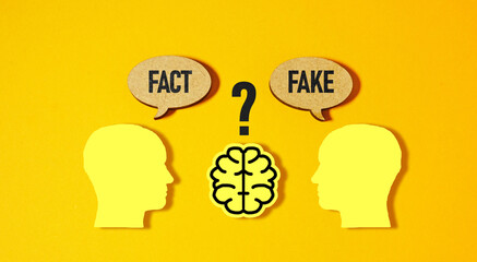 Fake or fact concept as false and truth information. Media and manipulation in propaganda and conspiracy theory