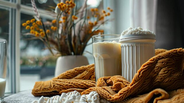 cozy evening scene with casein protein and a glass for nighttime use