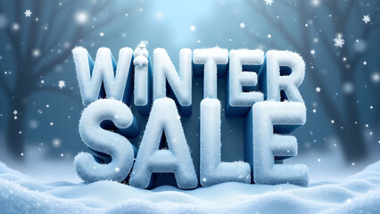 Winter Sale, Snow Covered Text on Snowy Landscape