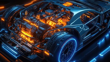 Futuristic Car Engine with Glowing Lights