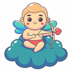 Valentine's cupid illustration digital art playful clouds whimsical colorful concept