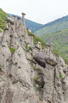 Stone mushrooms (or Akkurum tract) in Chulyshman river valley. Ulagan district, Altai republic, Russia.
