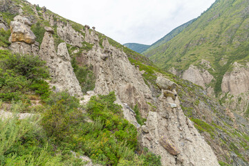 Stone mushrooms (or Akkurum tract) in Chulyshman river valley. Ulagan district, Altai republic, Russia.