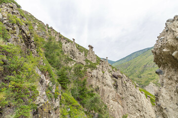 Stone mushrooms (or Akkurum tract) in Chulyshman river valley. Ulagan district, Altai republic, Russia.