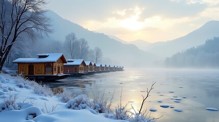 Fototapeta premium the boat house lake in the mountains
