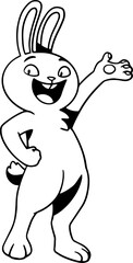 Line Art Illustration of Cute Playful Rabbit, Bunny Character for Coloring Page