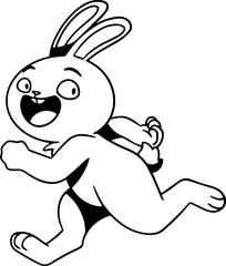 Line Art Illustration of Playful Running Rabbit, Bunny Character for Coloring Page