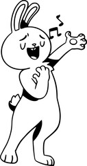 Line Art Illustration of Playful Rabbit, Bunny Character for Coloring Page