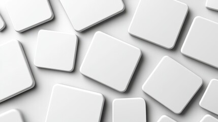 White tiles, varied sizes, aligned diagonally, overlapping shadows, minimalist geometric pattern, soft light background