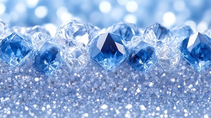 Sparkling Blue Gems Resting on Glittering Surface