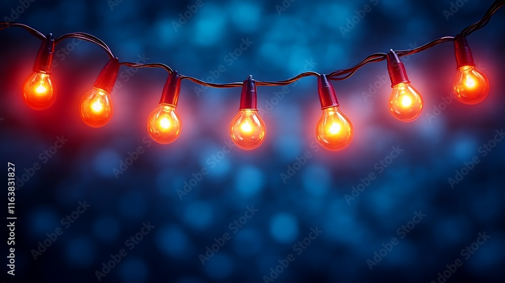 Poster illuminated string lights adorn a dark background