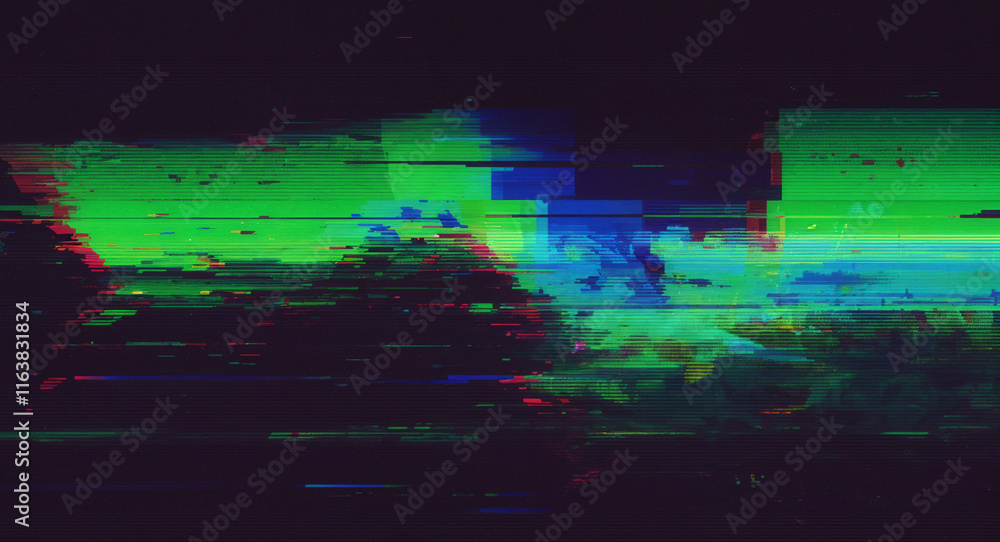Poster abstract colorful glitch background in 80s and 90s style with colorful neon noise . generative ai