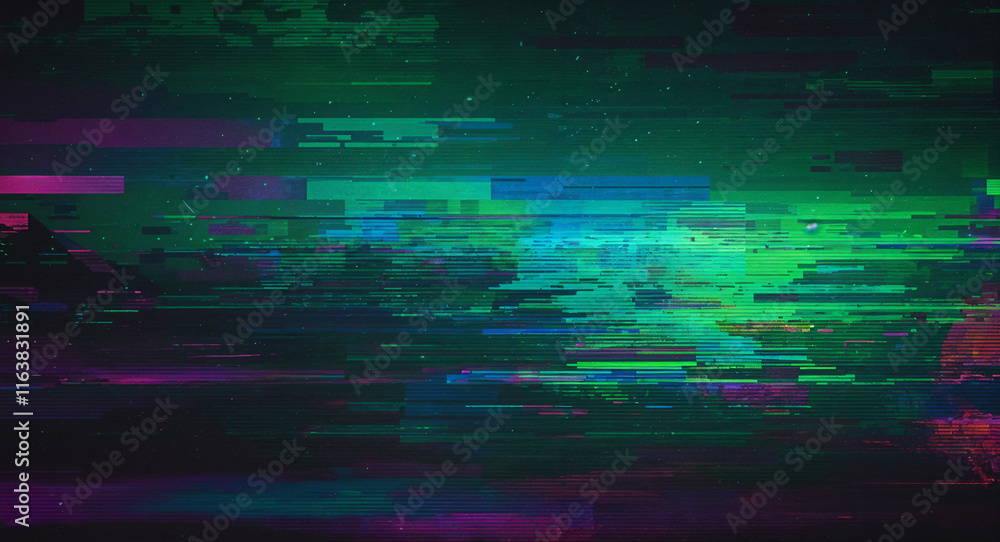 Poster abstract colorful glitch background in 80s and 90s style with colorful neon noise . generative ai