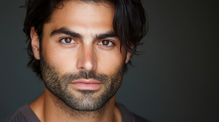 Obraz premium Intense Portrait of a Man with Dark Hair and Striking Features
