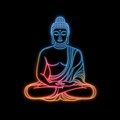  Buddha in neon colors, sitting in lotus position