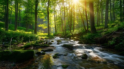 Obraz premium Forests are vast, dense areas of land covered primarily with trees, plants, and undergrowth. They are essential ecosystems that support a rich diversity of life, from towering hardwoods to smaller pla