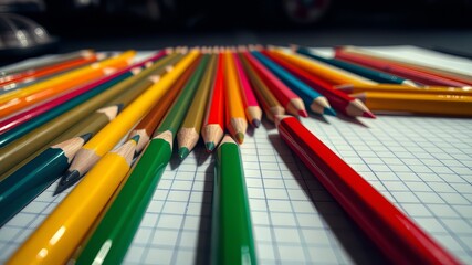 Fototapeta premium Colorful Pencils on Graph Paper - AI Art