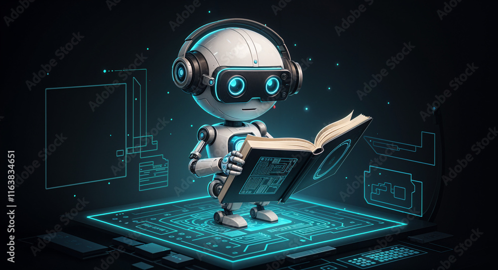 Aufkleber robot reading a book . generative ai