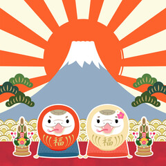 2025年　巳年　バナー　かわいい紅白巳だるま　文字なし　300×300　スクエア