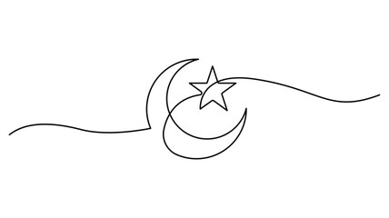 Simple Moon is in continuous line drawing style, with a line art moon icon. Vector illustration