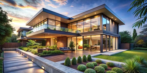 Fototapeta premium Luxury Modern House Isolated on Transparent Background for Architectural Visualization, Real Estate Marketing, and High-End Design Projects