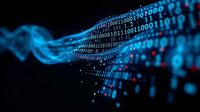 Digital Binary Code Stream - Dark Background, Bright Colors, High-Quality AI Art