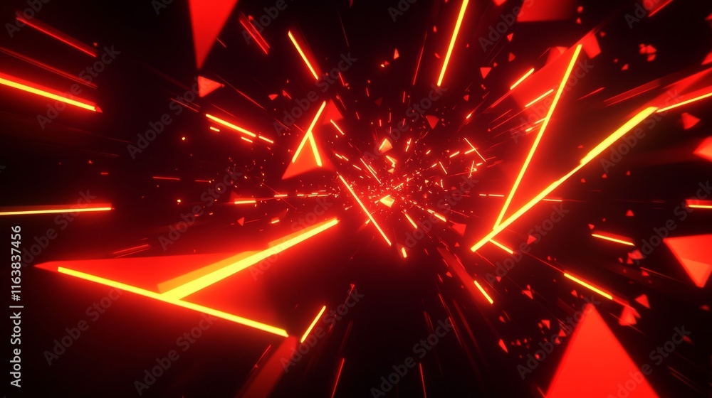 Poster abstract red neon light arrow speed background. futuristic glow tech gamer graphic for banner. fast 