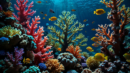 Fototapeta premium A Vibrant Coral Reef with Tropical Fish and Colorful Corals A Stunning Underwater Ecosystem of Life