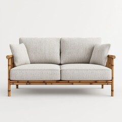 Fototapeta premium Modern Bamboo Sofa with Light Gray Cushions for Contemporary Living