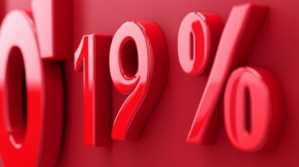 3d numbers font with percent sign for discount, special sale banner. Glossy balloons of red digits isolated on transparent background, vector realistic illustration