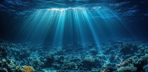 Fototapeta premium A blue ocean with sunlight shining on the water