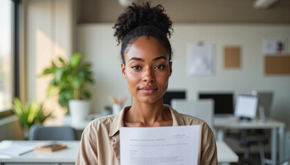 Fototapeta premium Focused young Black woman reviewing applications in urban office, career development