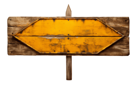 Old yellow road sign arrow, isolated on transparent background - Powered by Adobe