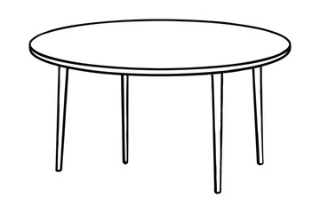 Minimalist line drawing of a dining table, round surface line art design.eps