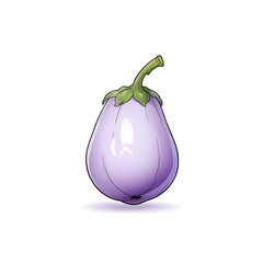 A vector illustration of an eggplant on a white background, showcasing its smooth, glossy skin and rich purple hue