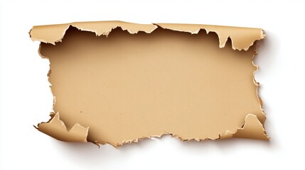 Fototapeta premium Paper banner with torn hole and rolled edge. Realistic vector illustration of ripped and folded strip or piece of notepad or cardboard page sheet with frame for text. Broken scrap with curled fragment