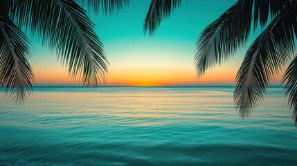 Ocean gradient with golden sunset and palm silhouettes