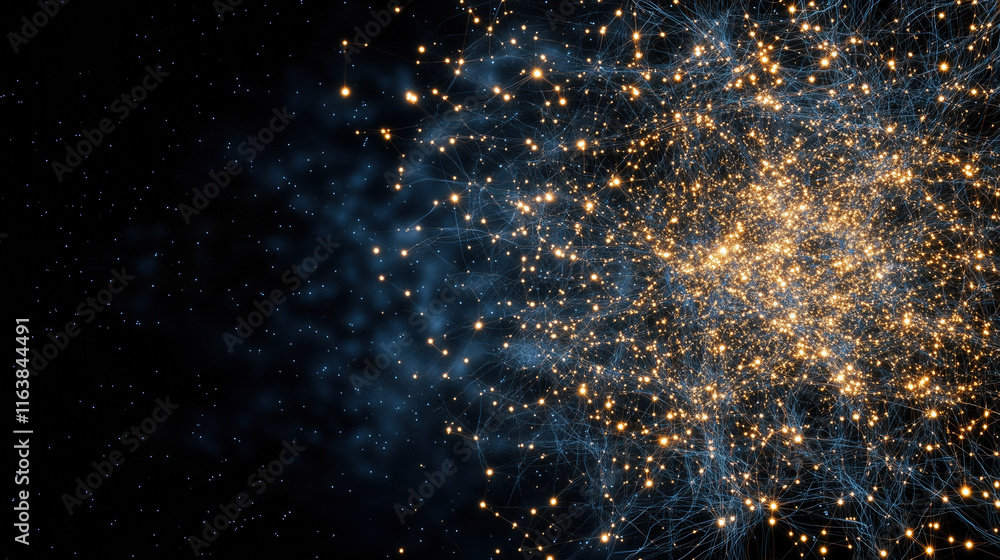 Poster vibrant abstract digital network with glowing nodes and connections